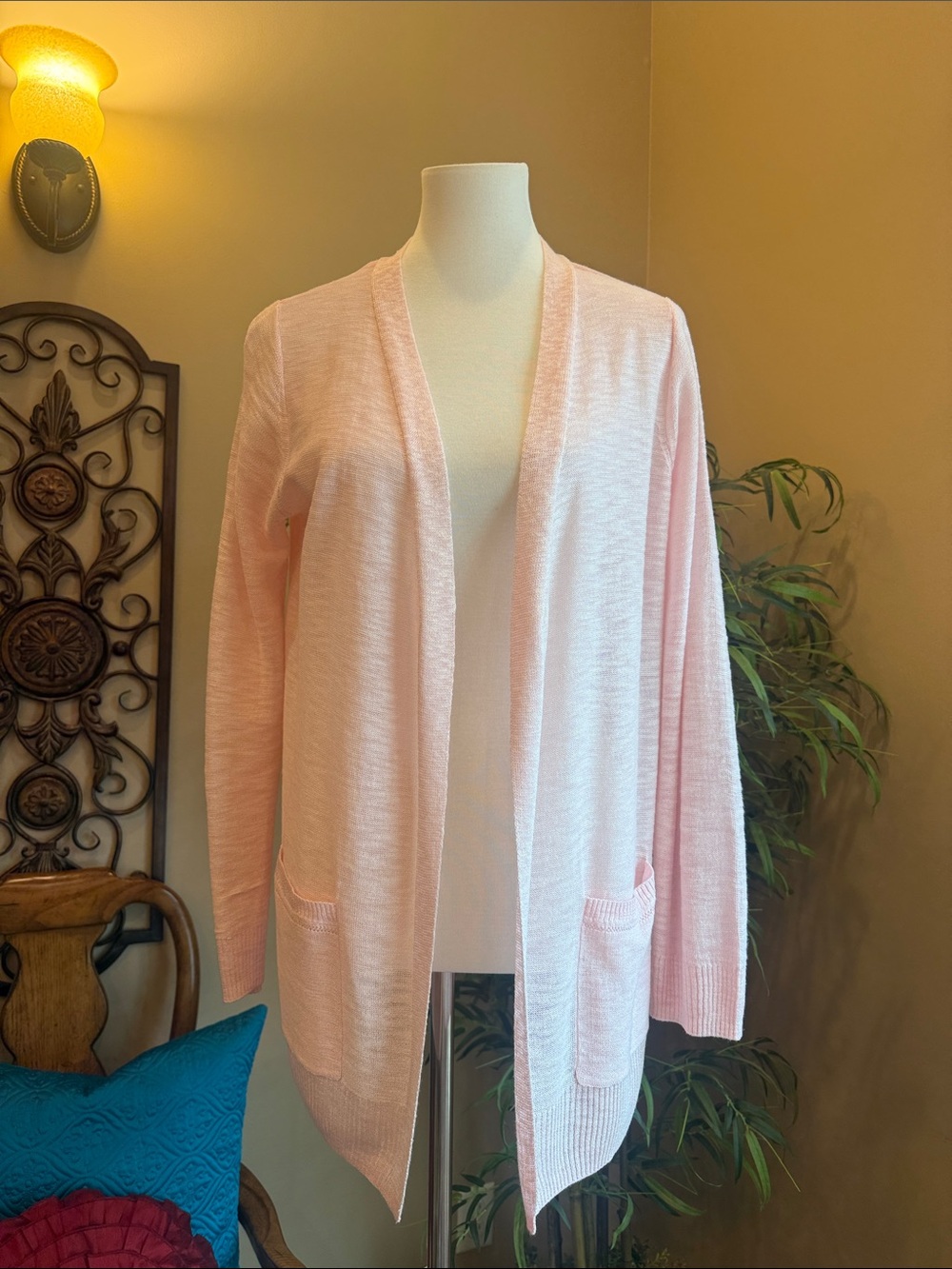 Jones New York Light Pink Open-Front Cardigan
